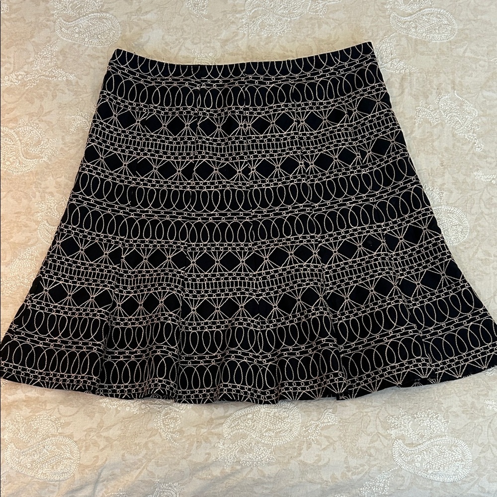 Elegant Black and Cream Embroidered Fit & Flare Skirt